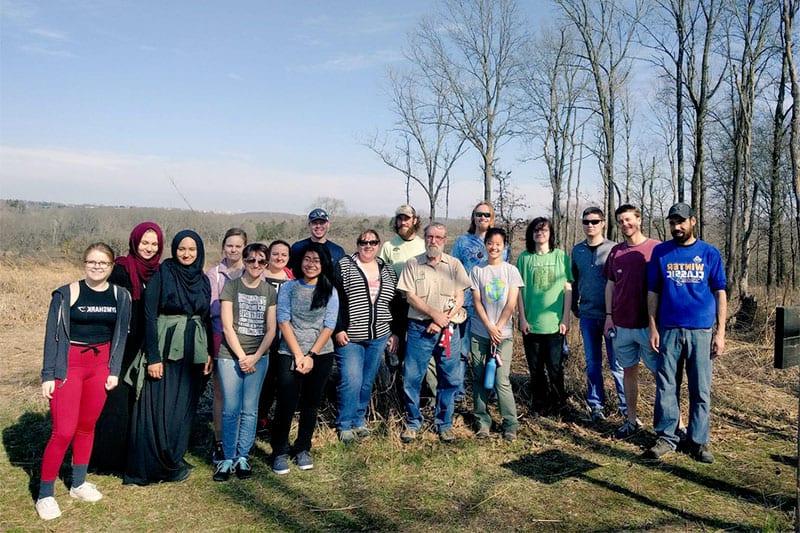 sustainability students at Shaw Nature Preserve working on sustainability issues